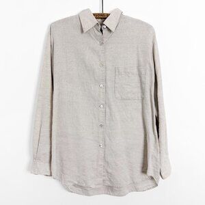 Hunt Club Womens Button Front Linen Top Beige Long Sleeve Size 10